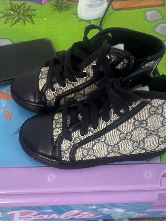 Gucci Other - Gucci Kids High-Top Sneakers in Black and Beige Monogram